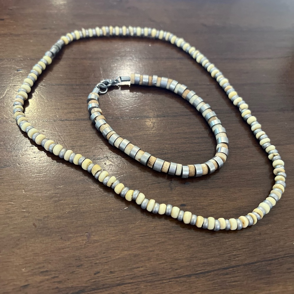 Men’s Wood/Stone & Metal Jewelry - 17” necklace & 8.5” bracelet